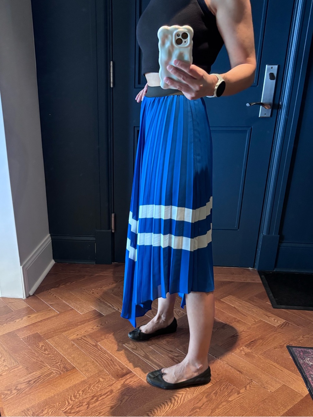 ZARA long skirt asymmetrical pleated blue white XS